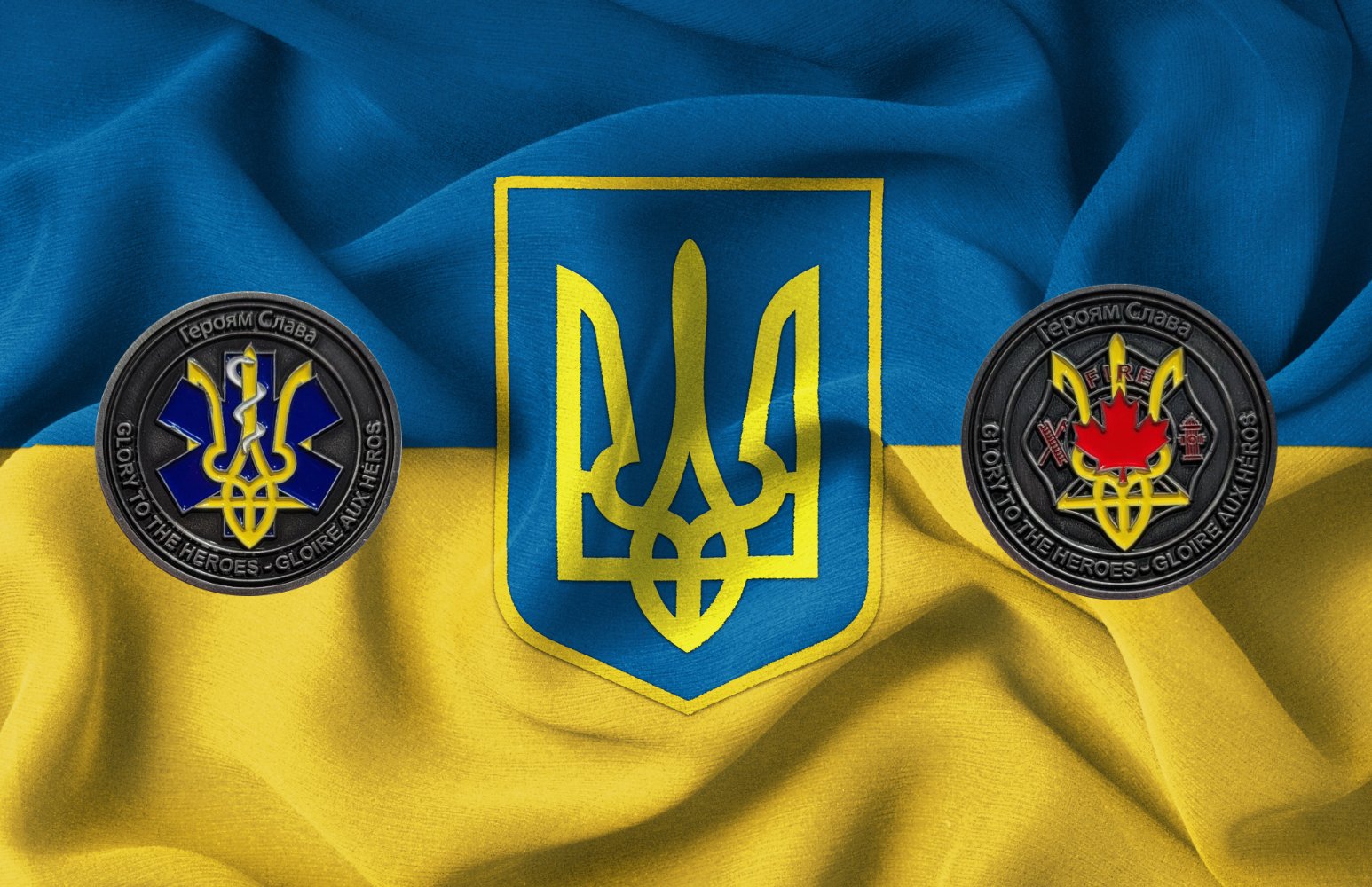 Fire and EMS coin on Ukraine flag