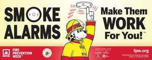 Smoke alarms make them work for you banner for fire prevention week.