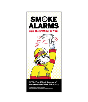 Smoke alarms, make them work for you. Sparky the dog testing a smoke alarm Brochure.
